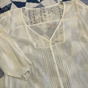 Maurices Cream Pleated Blouse with Lace Trim